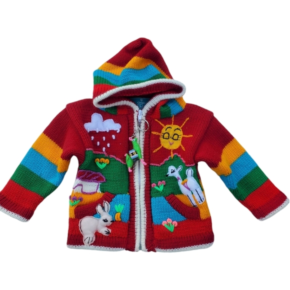 Grupo Esmeralda Alpaca Hooded Cardigan Zip Sweater Red 12 Months (see meas) - Picture 1 of 5